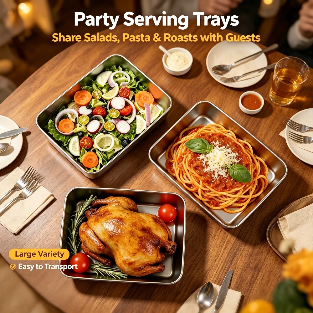 Meal Prep Dinners - 6個入りステンレス製食品保存トレイ 蓋付き オーブン対応 スタッキング可能パン 製パン、食事の準備、肉のマリネ、バーベキュー用