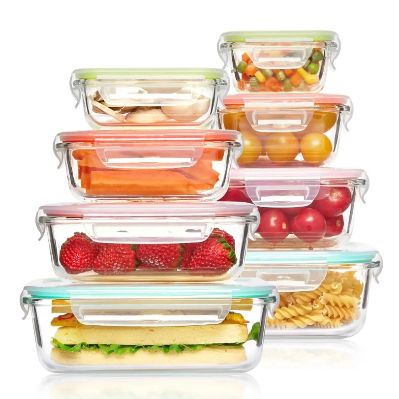 Meal Prep Glass - ガラス製ランチボックス食品保存容器、食事準備用、気密弁当箱、電子レンジ、オーブン、冷凍庫、食器洗い機対応、BPAフリー