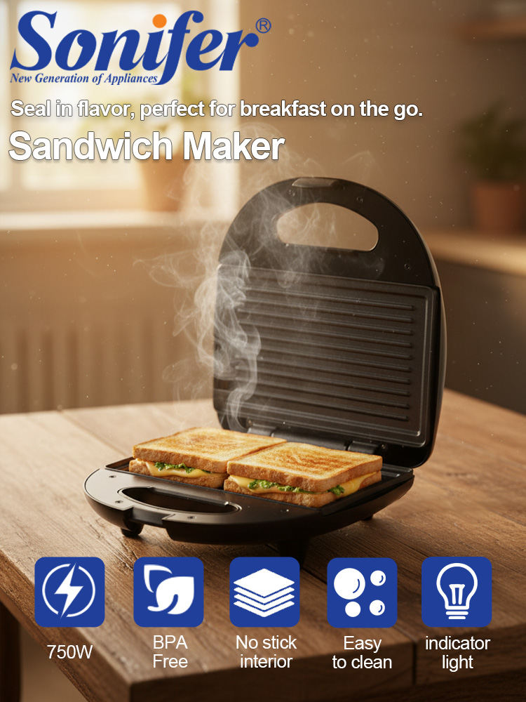 Breakfast Sandwich Press - サンドイッチメーカー Sonifer SF-6173 750W ノンスティック パニーニプレス