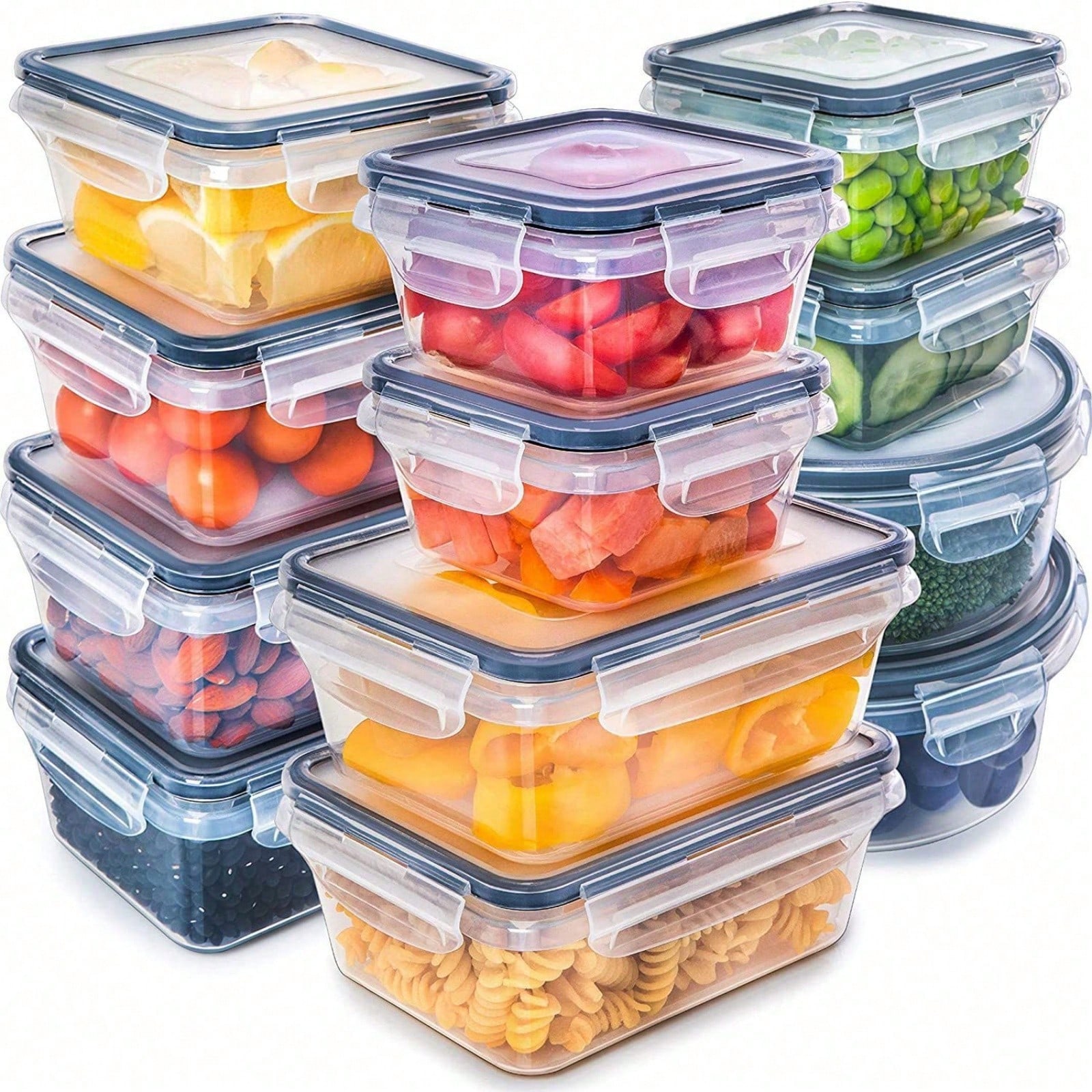 Meal Prep Glass - 12個のプラスチック製密封食品保存箱、穀物や果物の保管に適しています。 外観は透明でクリアです。 お茶、ドライフルーツ、スパイスの保管に使用でき、冷凍庫や食器洗い機で使用できるランチボックスとしても適しています。
