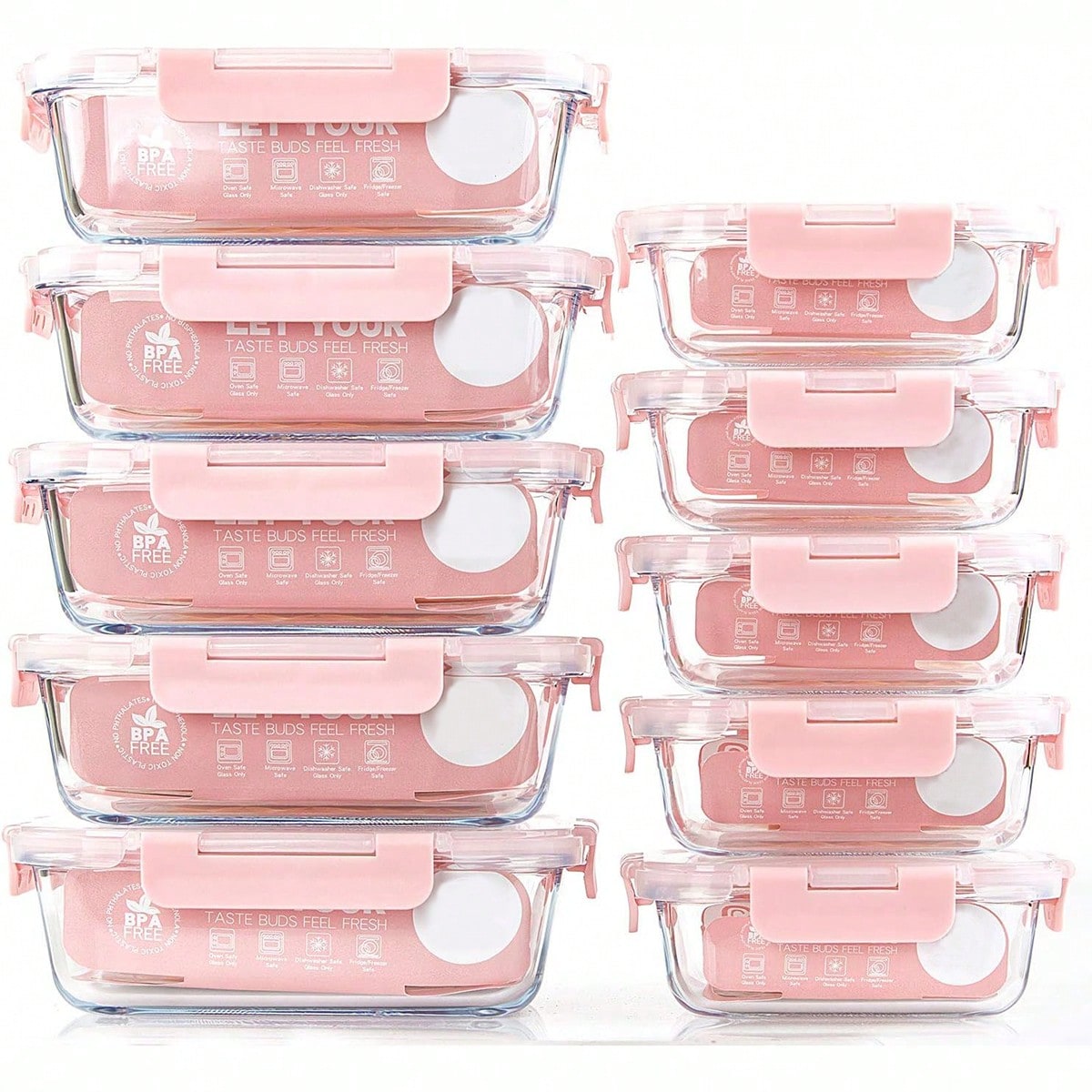 Meal Prep Glass - 10個入りガラス製ミールプレップ容器、蓋付き食品保存容器、気密ガラスランチボックス、電子レンジ、オーブン、冷凍庫、食洗機対応