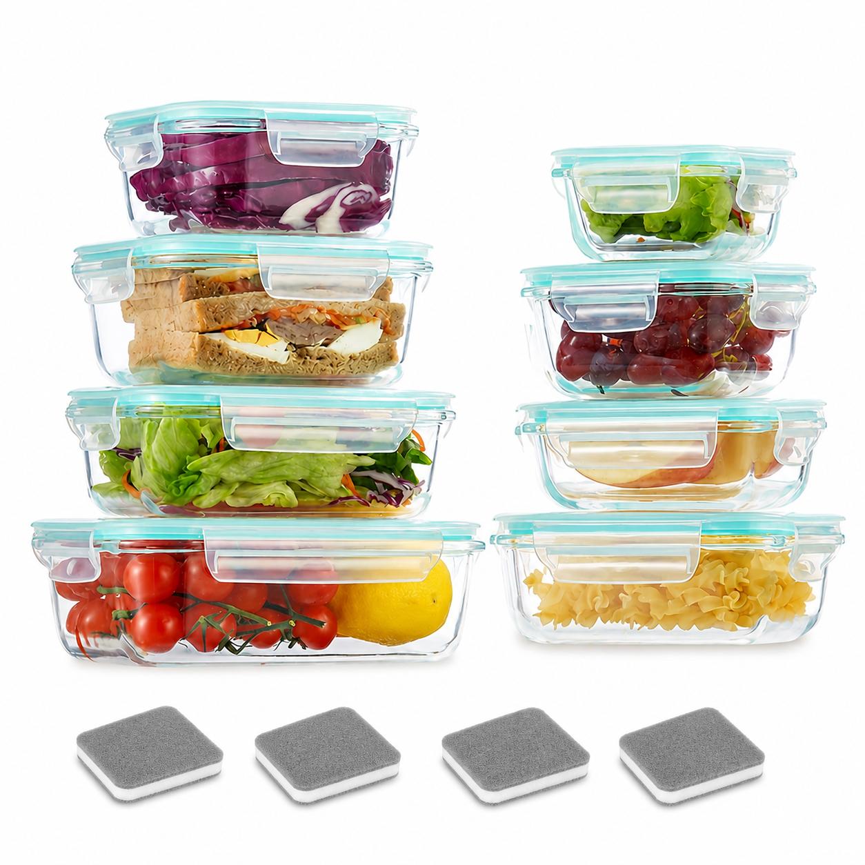 Meal Prep Glass - 16個入り密閉ガラス製食品保存容器、ランチボックス、電子レンジ、オーブン対応 - サラダ、果物、野菜、サンドイッチ、ランチボックスに最適 | 密閉保管 |
