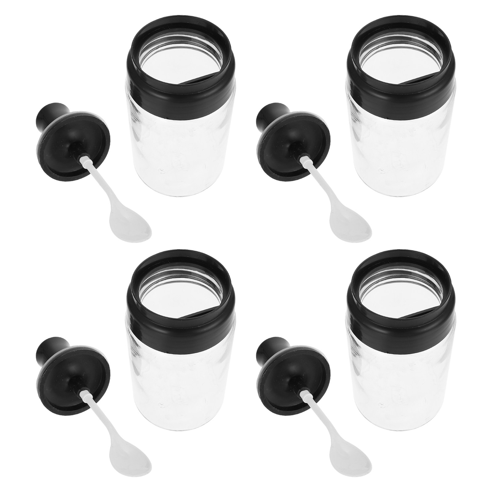 Meal Prep Glass - 4個入りガラス製スパイスジャー、スプーン付き蓋、気密調味料容器、食事の準備、調理油、ブラッシングボトル、塩、砂糖の保存用