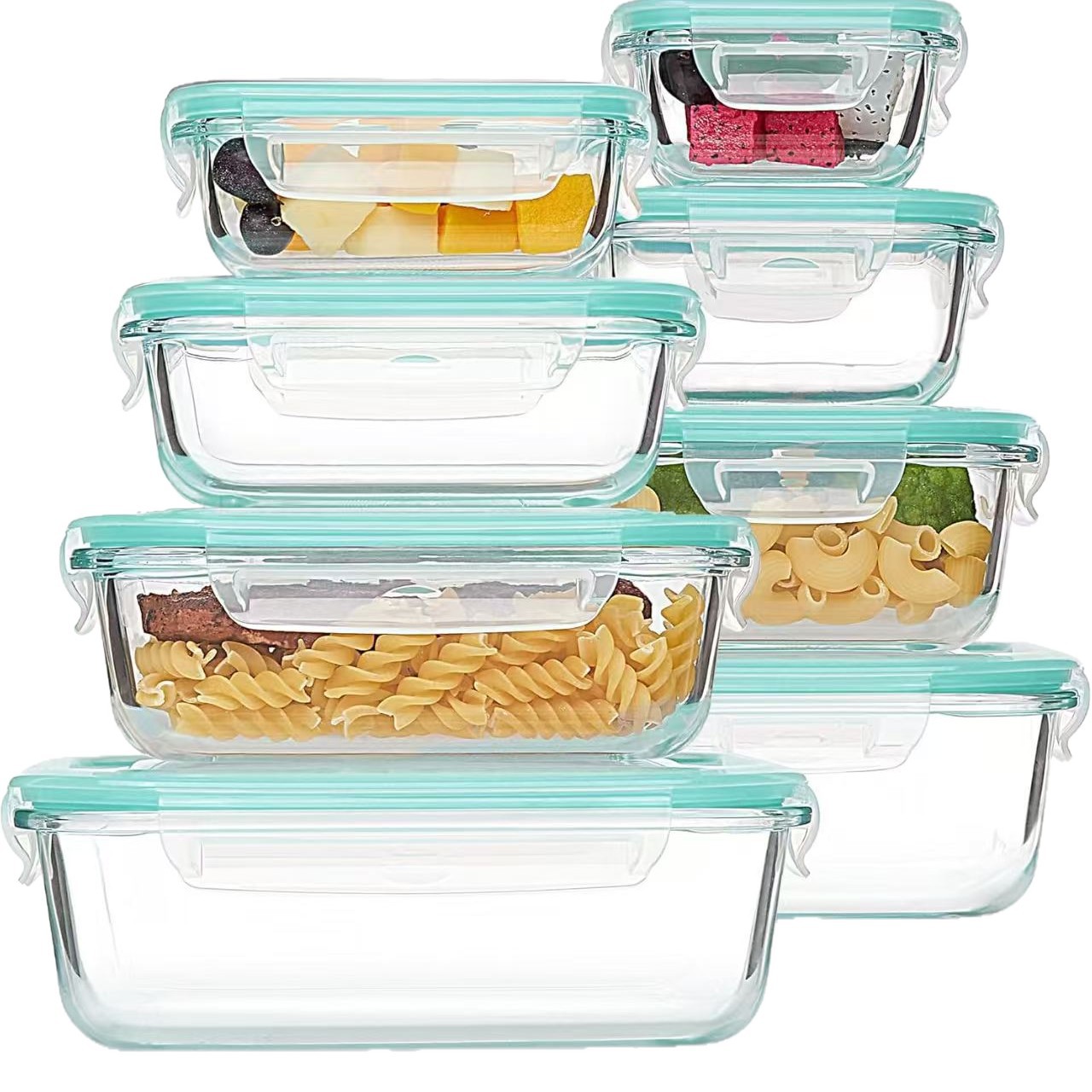 8点セットガラス製ランチ＆保存容器、蓋付きホウケイ酸ガラス弁 - Meal Prep Glass のレビューと価格