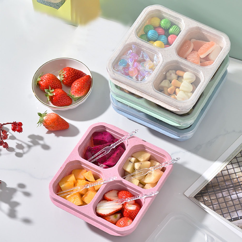 1個入り 再利用可能な小麦ストロー素材 4仕切り付きフードコ - Meal Prep Dinners のレビューと価格
