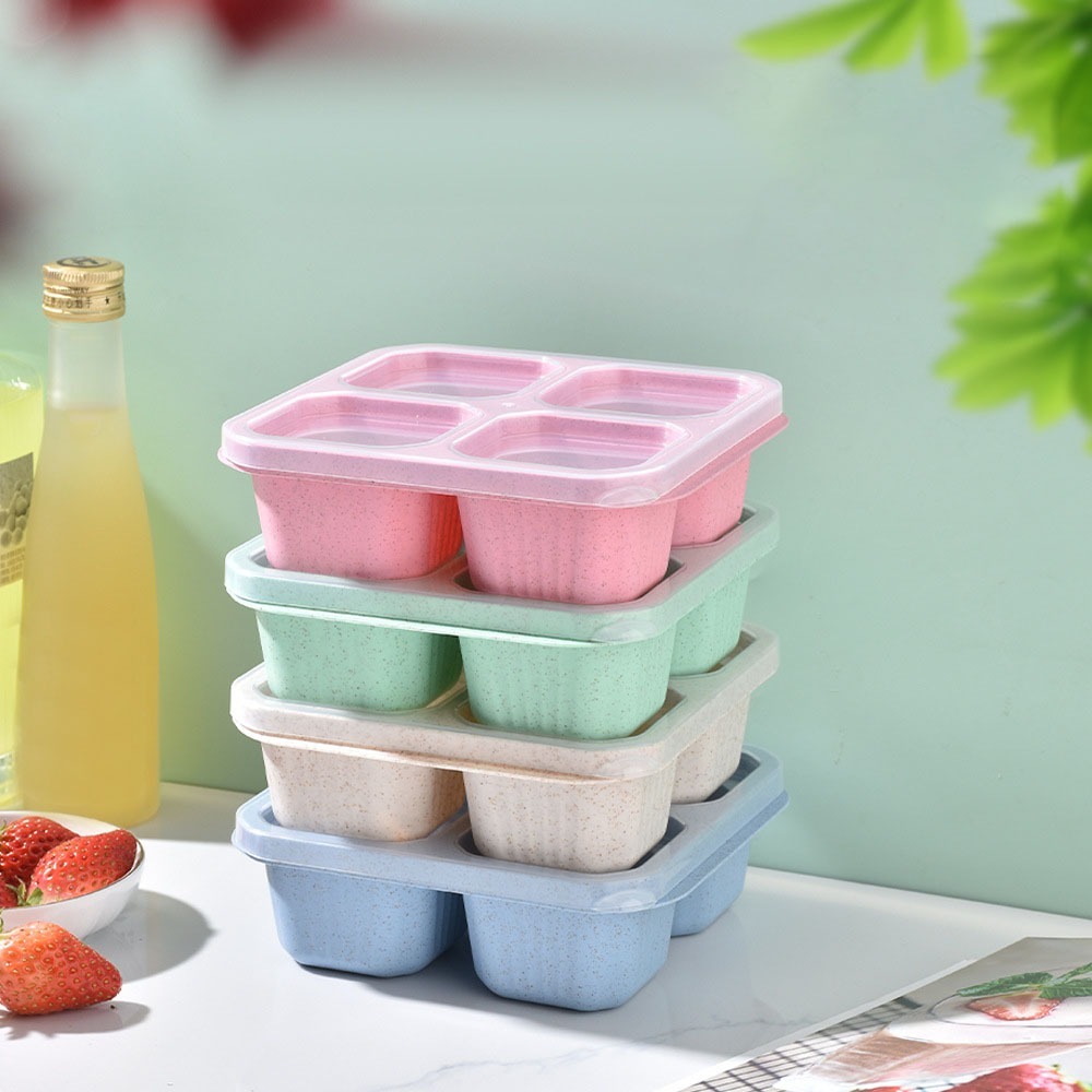 1個入り 再利用可能な小麦ストロー素材 4仕切り付きフードコ - Meal Prep Dinners のレビューと価格