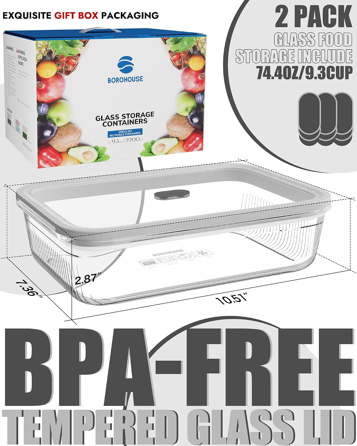 2個セット ガラス製食品保存容器、強化ガラス蓋と蒸気弁付き、 - Meal Prep Glass のレビューと価格