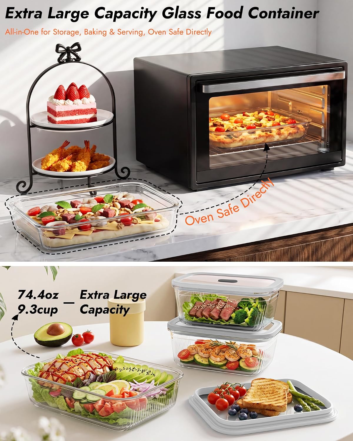 2個セット ガラス製食品保存容器、強化ガラス蓋と蒸気弁付き、 - Meal Prep Glass のレビューと価格