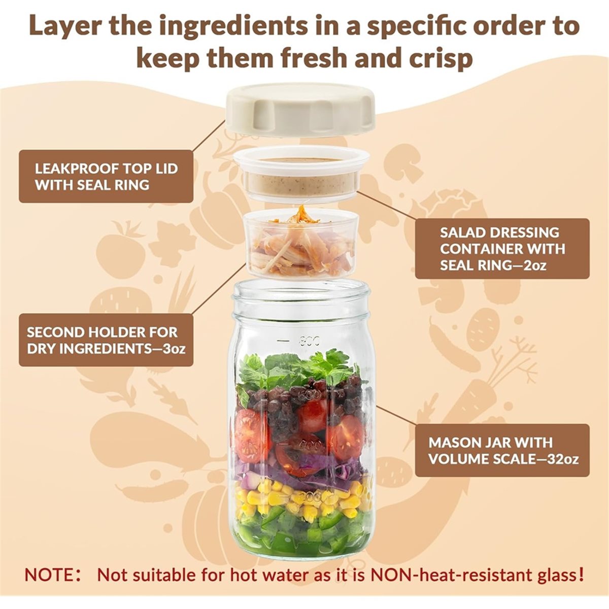 A67T 新型4個セットガラス製サラダジャー 蓋付き、食事準 - Meal Prep Glass のレビューと価格