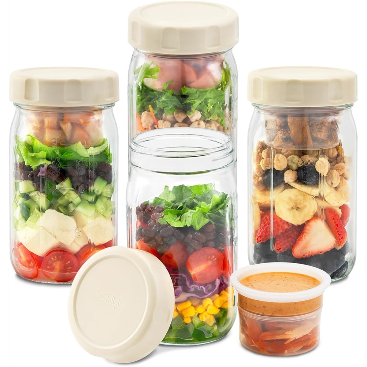 A67T 新型4個セットガラス製サラダジャー 蓋付き、食事準 - Meal Prep Glass のレビューと価格