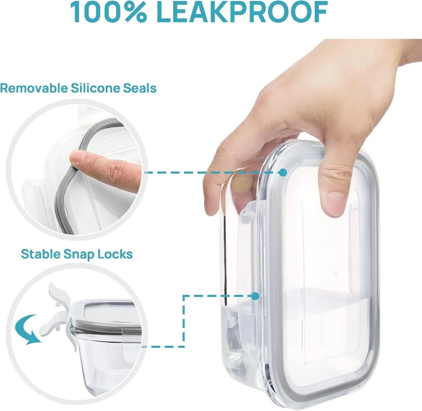 ガラス製食品保存容器セット、気密性・漏れ防止機能付きガラス製 - Meal Prep Glass のレビューと価格