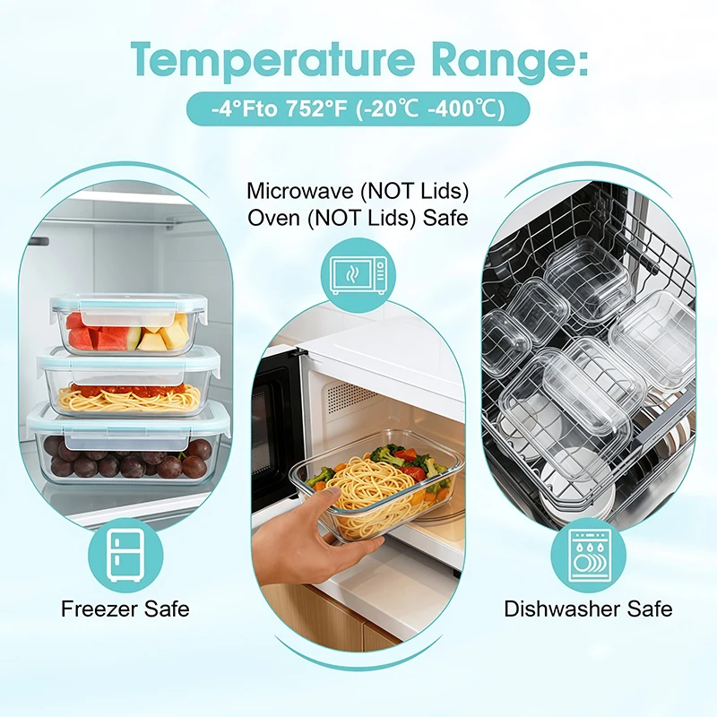 ホウケイ酸ガラス製ランチボックス、気密性・漏れ防止機能付き弁 - Meal Prep Glass のレビューと価格