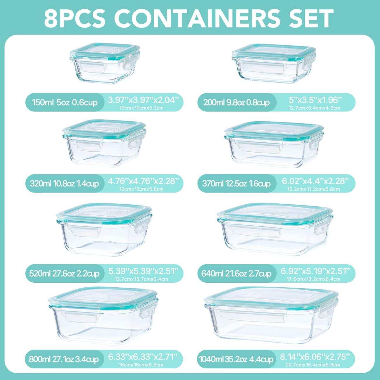16個入り密閉ガラス製食品保存容器、ランチボックス、電子レン - Meal Prep Glass のレビューと価格